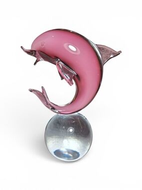 Murano Pink Blown Glass Dolphin Sculpture